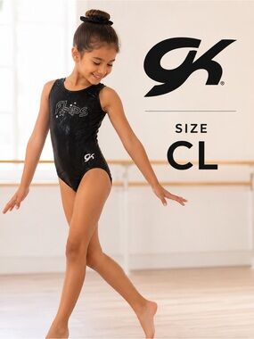GK Flips Black Sparkle Gymnastics Leotard Girls Size CL Like New
